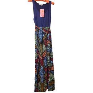 Love Fire Sleeveless Geometric Maxi Dress Side Slits Blue, & Multi-color Size XL